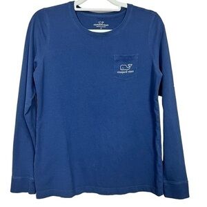 VINEYARD Vines Navy Vintage Whale Long Sleeve Pocket Tee